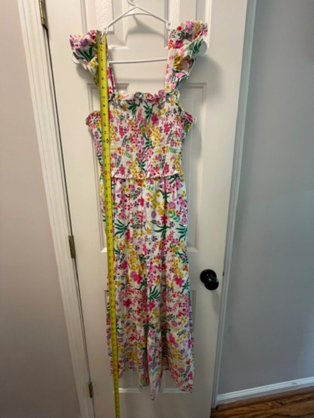 THML Women's Strap Floral Smocked Maxi Dress, Pink Green, Size M - Picture 4 of 8